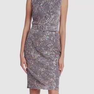 Badgley Mischka Gray Velvet Sequin Sleeveless Dress Size 4  Missing Belt